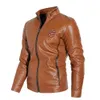 Veste en cuir PU à col montant Vintage pour hommes hiver noir chaud épais manteaux veste de moto