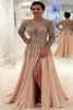 Op maat gemaakte kristallen backless jurken avondkleding diepe v-hals kralen galajurken vloerlengte een lijn chiffon split side formele jurken