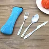 iTECHOR 3pcs/lot Stainless Steel Tableware set camping Travel Portable Cutlery Fork Knife Dinnerware Set with cloth bag hot sale C18112701