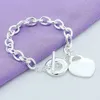 925 Stämplade Märke Designer Armband för kvinnor T o Hjärtlås Sterling Silver Girls Lady Charms Smycken Mode Link Kedja Bangle