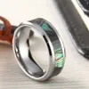 Anello in carburo di tungsteno con intarsio di abalone verde da 8 mm per le donne Finitura lucida smussato Mens Wedding Band Fidanzamento Gioielli di moda T190624