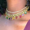Stile rock Miami Catena cubana Choker Jewelry con Rainbow Baguette CZ Drop Gloss Charm Collegamenti Gold Riempire la collana CZ