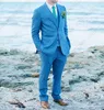 Anniebritney Summer Gold Linenの結婚式のスーツのビーチの新郎Tuxedos Brideroomの男性スーツ最高の男Blazer Costume Casul Suit男性