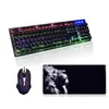 Teclado mecânico Mouse e Mouse Pad Combos Chaves de Suspensão e Luzes de Respiração Teclado Para Jogos USB Com Fio para Desktop Laptop 3 Peças