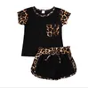 Kids Designer Clothes Baby Girls Leopard Print Clothing Sets Pocket T-shirt Top Shorts Suit Summer Fashion Short Sleeve Pants Outfits YP536