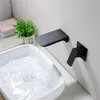 Robinet de lavabo cascade mural en laiton, robinet d'évier noir ou chromé, robinets mélangeurs d'eau chaude et froide dissimulés pour salle de bains 12-078