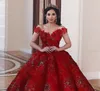 Arabskie Red Suknie ślubne 2020 Linia Koronki 3D Kwiatowe Aplikacje Ruffles Country Suknie Ślubne Sweep Pociąg Custom Made Bead Vestidos de Novia