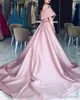 Elegant A Line Pink Evening Dresses Long Off Shoulder V Neck Pleats Floor Length Formal Evening Dresses robes de soirée kaftan vestidos