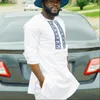 Etnik Giyim Avrupa ve Amerikan Afrika Ulusal Tarz Yuvarlak Boyun Uzun Kollu Külot Gömlek T-Shirt Erkek Giyim Üst