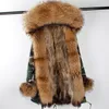 2018 Yeni Uzun Moda Kış Ceket Kadınlar Uzun Gerçek Kürk Kürk Sıcak Kürk Kalın Parkasnatural Raccoon Yakası Gerçek Düzenli