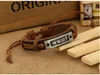 Tibetan étnica vintage de couro vintage pulseira de manguito para mulheres letras wwjd? Pulseira de envoltório de pulseira de mão geométrica