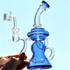 Vaso de cristal azul Bong Bong Cámara único aceite Dab Rigs Vaso Base de reciclaje de tuberías de vidrio con agua de 14 mm Conjunto