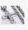 Groothandel-herenketenjongens Gesneden goud Zilver Zwart Toon Cross Rvs Hanger Ketting Clear Rhinestones DLKPM86