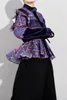 Women Pattern Print Ruffles Temperament Blouse New Stand Collar Long Sleeve Loose Fit Shirt Fashion Autumn T200321