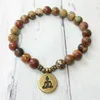 MG0511 Natural Stone Yoga Bracelet Set Handmade Bloodstone Lotus Charm Bracelet Tiger Eye Picasso Jaspers Bracelet for Women2399