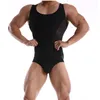 Casual Men Nylon Bodysuit Elasticity One Piece Swimsuit Sexy Slim Body Fitness Underwear Comfortable Gauze Patchwork Undershirt