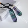 10pcs 무지개 fluorite 목걸이 보석 포인트 펜던트 손으로 세련된 더블 종결 된 fluorite 수정 같은 지팡이 조절 코드 목걸이