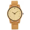 Montres Pour Femmes Wood Watch Women Quartz Tijdwerk Simple Yellow Dial Echt lederen dames polshorloge elegant casual horloge19056497