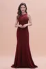Mermaid Burgundy Formal Evening Dresses sleeveless jewel neck Lace applique crystal Satin Graduation Prom Party Gown Plus Size