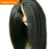 Hög quanlity yaki kinky rak peruk 13x4 brasiliansk full spets front peruker förpluckat syntetiskt hår naturligt hårfäste för kvinnor