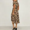 Womens Leopard Print Boho Maxi Dress Ladies Holiday Long Short Sleeve Dress