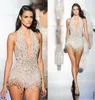 Elie Saab Curto Vestidos de Baile Beading Cristal Ilusão Corpete Profundo Decote Em V Sexy Vestido de Noite Com Forro Custom Made Festa Formal G207v