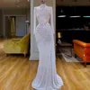 Nyaste Glitter Mermaid Evening Dresses High Collar Sequins Beaded Långärmad Sweep Train Formell Party Gowns Custom Made Long Prom Dress