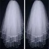 Véus de noiva curtos de tule com três camadas, acessórios de casamento com borda de fita para vestidos de noiva Veil262C