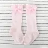 Nouveau design enfants chaussettes tout-petits filles grand arc genou haut long doux coton dentelle bébé chaussettes