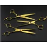 4 kits Professional Gold pet 7 inch shears cutting hair scissors set dog grooming clipper thinning barber hairdressing scissors