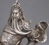 Chiński Kolekcjonerski Tybet Silver Wojownik Bóg Guan Yu Horse Statue