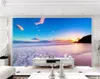 Papier peint mural en gros HD impression numérique papier peint bord de mer coucher de soleil belle scène intérieur TV fond décoration murale papier peint Mural