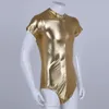 Mens Body Suit One-piece Wetlook shiny metallic High-cut Short Sleeves Zippered Leotard Bodysuit for Men's Party Nightclub214k