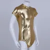 Combinaison de corps pour hommes une pièce Wetlook brillant métallique coupe haute manches courtes justaucorps à glissière pour hommes fête discothèque201L