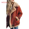 Wholesale-Winter Suedeレザージャケット女性Lambswool暖かいコート女性長袖厚い子羊ウールオートバイジャケットオーバーコート