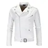 Aowofs Mens skórzana kurtka Slim Fit Motocykl Kurtki Mężczyźni Zipper Lekkie Punk Skórzane Kurtki Męskie Faux Coats White