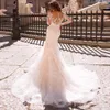 Sexy Lace Mermaid Wedding Dresses Sheer Neck See Through Long Sleeves Applique Bridal Gowns With Detachable Train Vestidos De Soir2874