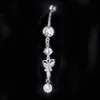 Sexy Lange Zirkoon Wasit Belly Dance Crystal Body Sieraden Rvs Rhinestone Navel Bell Button Piercing Dangle Rings voor Vrouwen