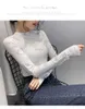 Spring new women's o-neck long sleeve bodycon tunic cotton fabric rhinestone letters patchwork shinny bling t-shirt tops plus200W