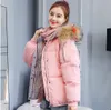 2018 Chaqueta corta acolchada de algodón Chaqueta de invierno de moda para mujer Cuello de piel Abrigo de primavera Mujer Negro Prendas de abrigo para mujer Parkas