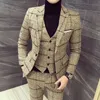 New suit jacket+Vest+pants three pieces set men Plaid suits Asia size M-5XL High quality tuxedo mens