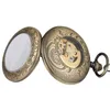 Bronze vintage pocket horloge Romeinse cijfers skelet automatisch mechanisch horloges mannen vrouwen zelfopwindende klok fob hanger chain325t