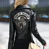 Mujeres Sons of Anarchy Chaquetas de cuero Winter Slim Motorcycle Bomber nted Skull Black Wine Red Serpents Chaqueta estampada scuba half zip veste