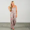 Mulheres Macacões Sexy Alças Pant Long Romper solto com bolso Floral Impresso Spaghetti Strap mangas Jumpsuit Macacões