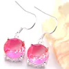 Luckyshine Women Gift Round Pink Bi Colored Tourmaline Gems 925 Sterling Silver Plated Pendants Drop Earrings Engagement Jewelry Set