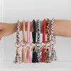 Billigaste Tassel Pendant Armband Nyckel Ring PU Läder Armband Armband Bangle Leopard Keychain Round Ring Charm Smycken Bil Keyring Holder