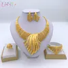 LIFFLY NIEUWE Sieraden Sets Multicolor Bruids Bruiloft Big Crystal Dubai Gold Sieraden Sets Voor Vrouwen Ketting Oorbellen