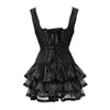 Women Corset Vest Skirt Set Retro Steampunk Side Zipper Halterneck Jacquard Overbust Bustier with Layered Mini Skirt Plus Size S-6XL