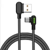 Double Elbow Type-C Micro USB-kabels Snelle lading 90 graden kabel met licht voor Samsung Huawei-kabel voor alle gokkabel voor mobiele telefoons