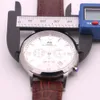 A buon mercato AEHIBO batteria al quarzo orologio da uomo orologi 43 mm quadrante bianco cronografo Hardlex orologi da polso cinturino in pelle con fibbia ad ardiglione